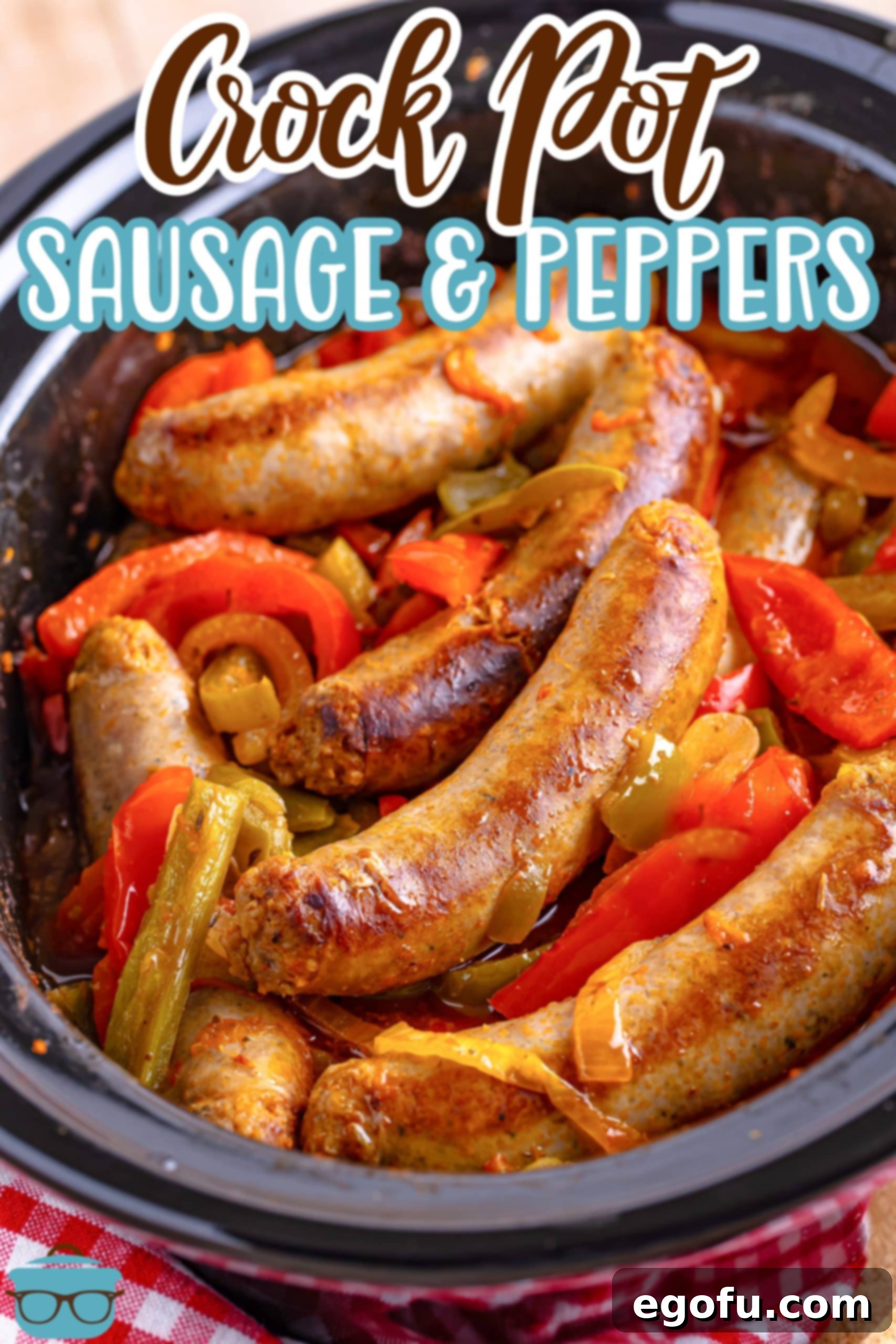 A Slow Cooker with Crock Pot Sausage and Peppers.