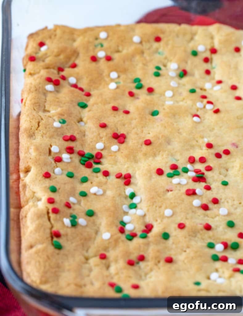 Fully baked cake mix blondie bars, golden brown and ready to cool.