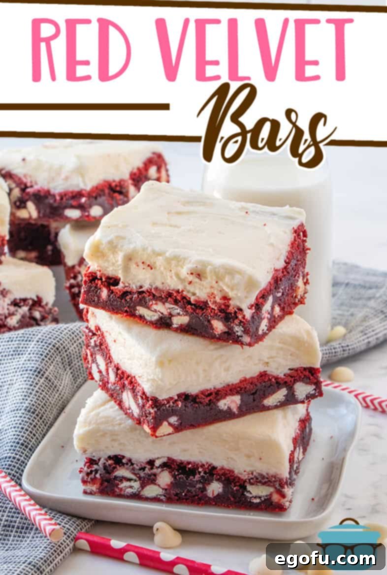 Velvet Red Dream Bars 3 Red Velvet Cake Bars recipe from The Country Cook, red velvet bars stacked on a white plate.