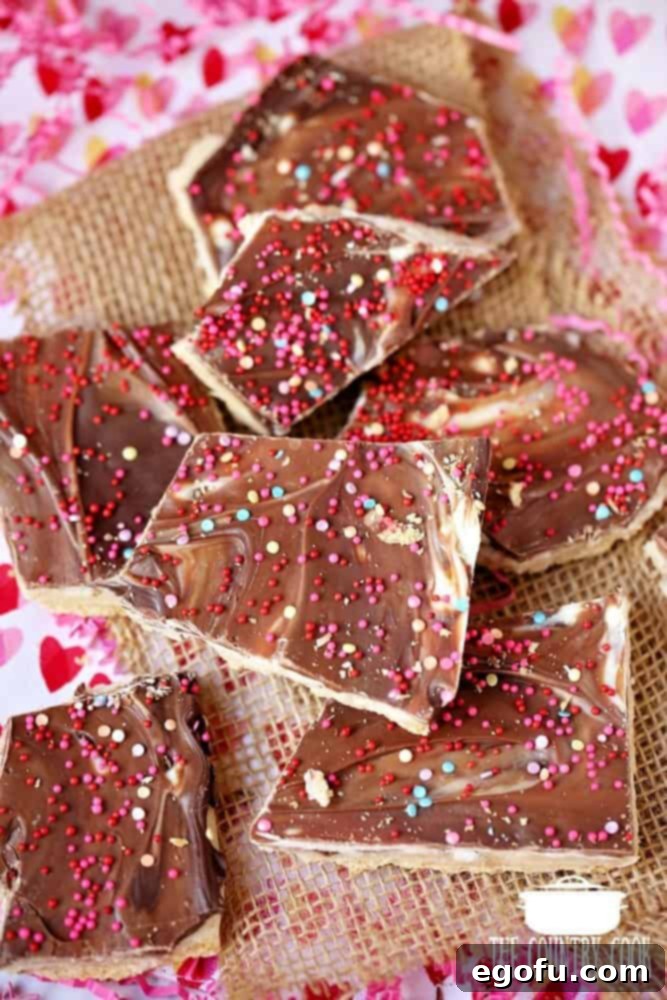 pieces of graham cracker toffee on brown gauze. 