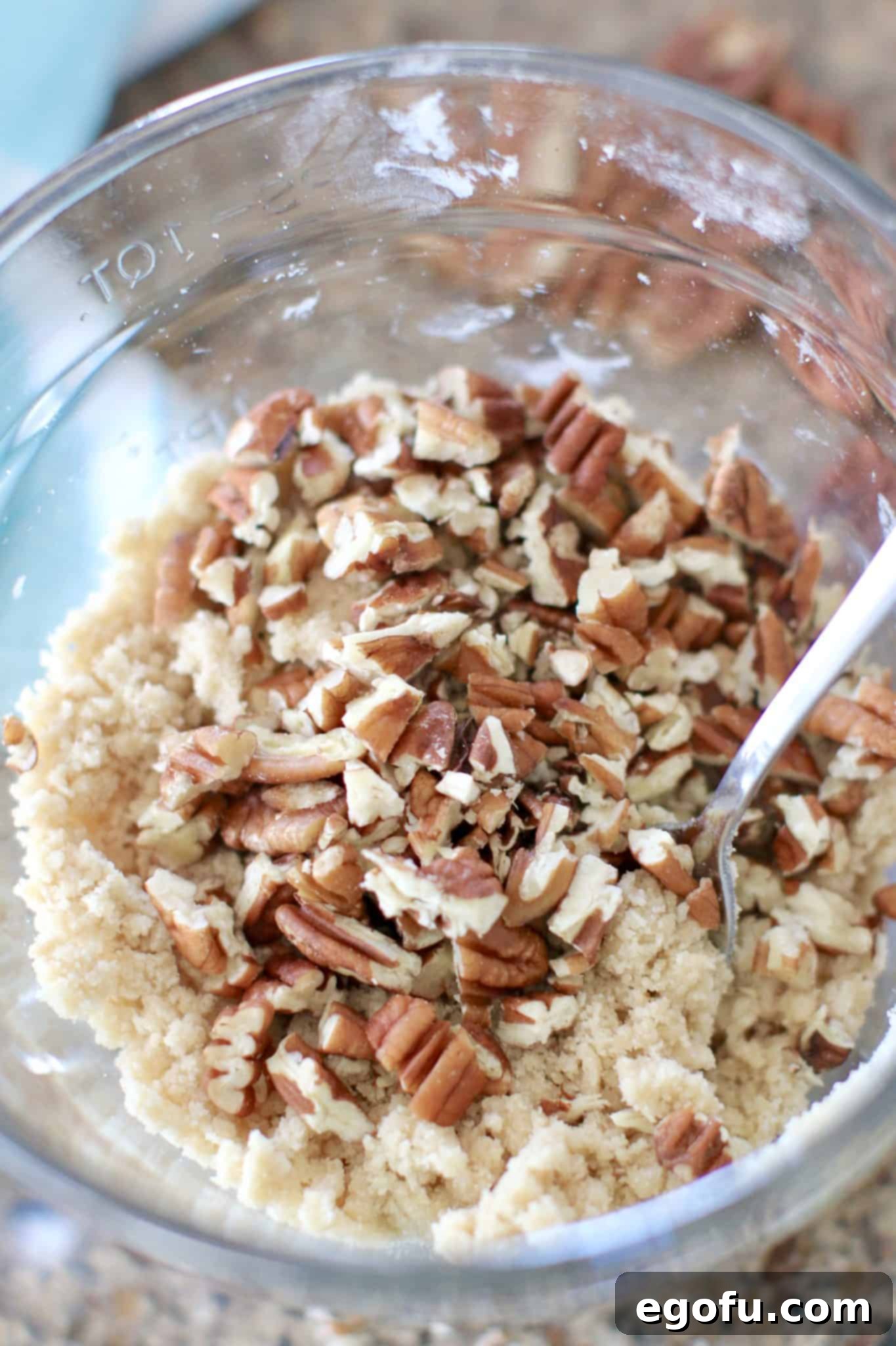 Sunshine Pineapple Crumb Cake 6 Brown sugar crumb topping with chopped pecans ready for pineapple cake