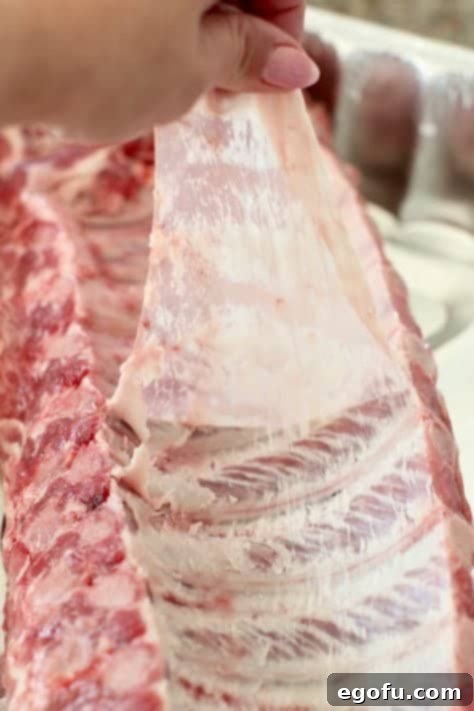 removing silver skin from pork ribs.