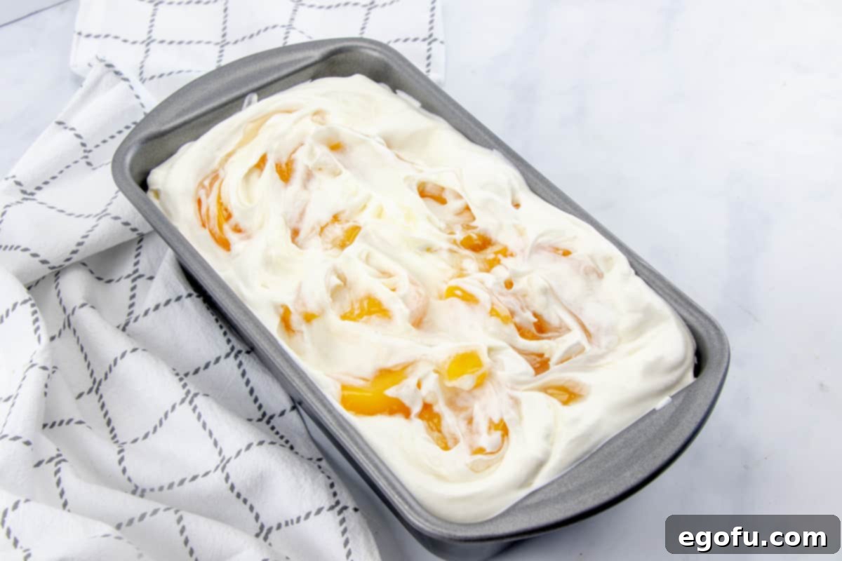 EASY PEACH ICE CREAM IN A LARGE BREAD BAKING PAN