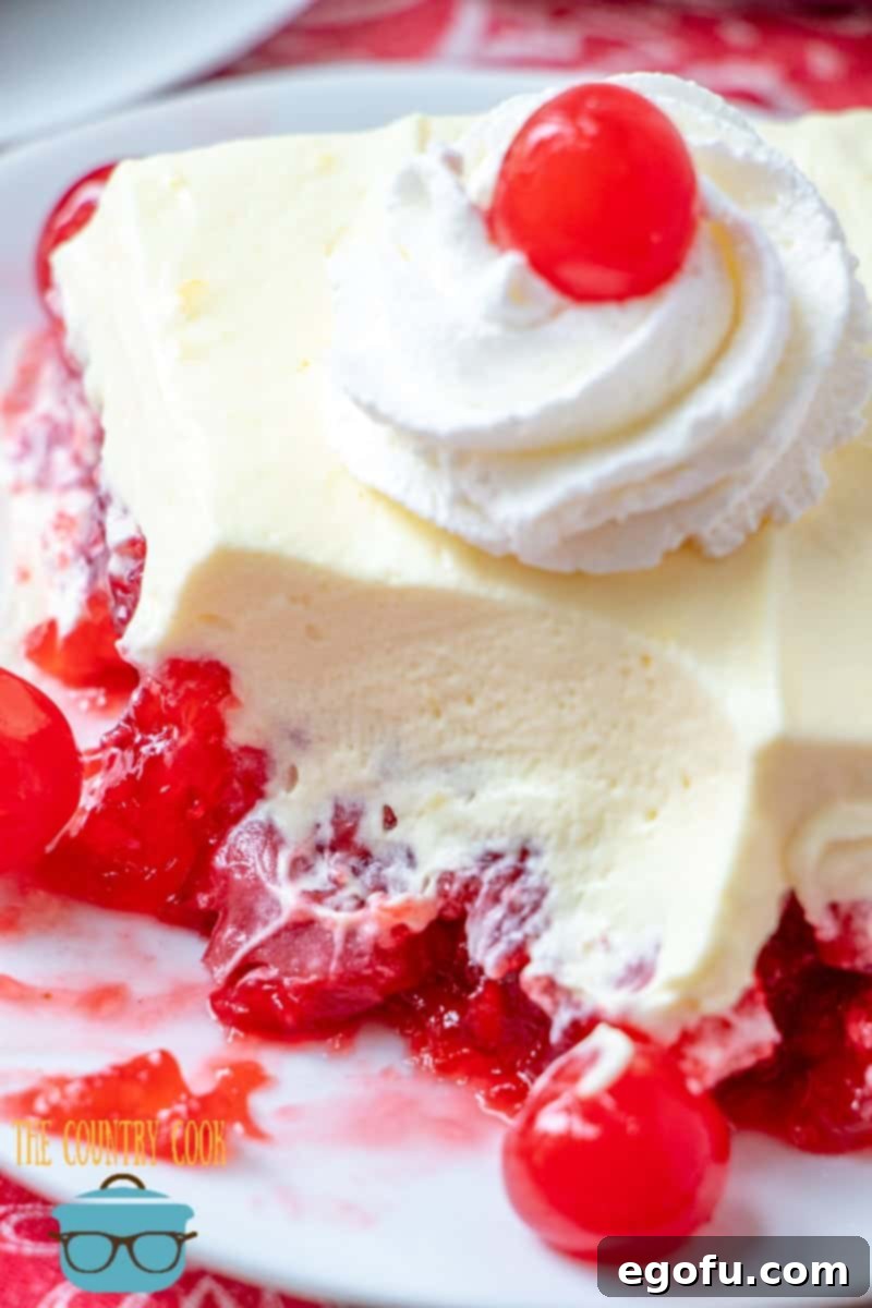 No Bake Cherry Gelatin Dessert with Vanilla Cool Whip Topping
