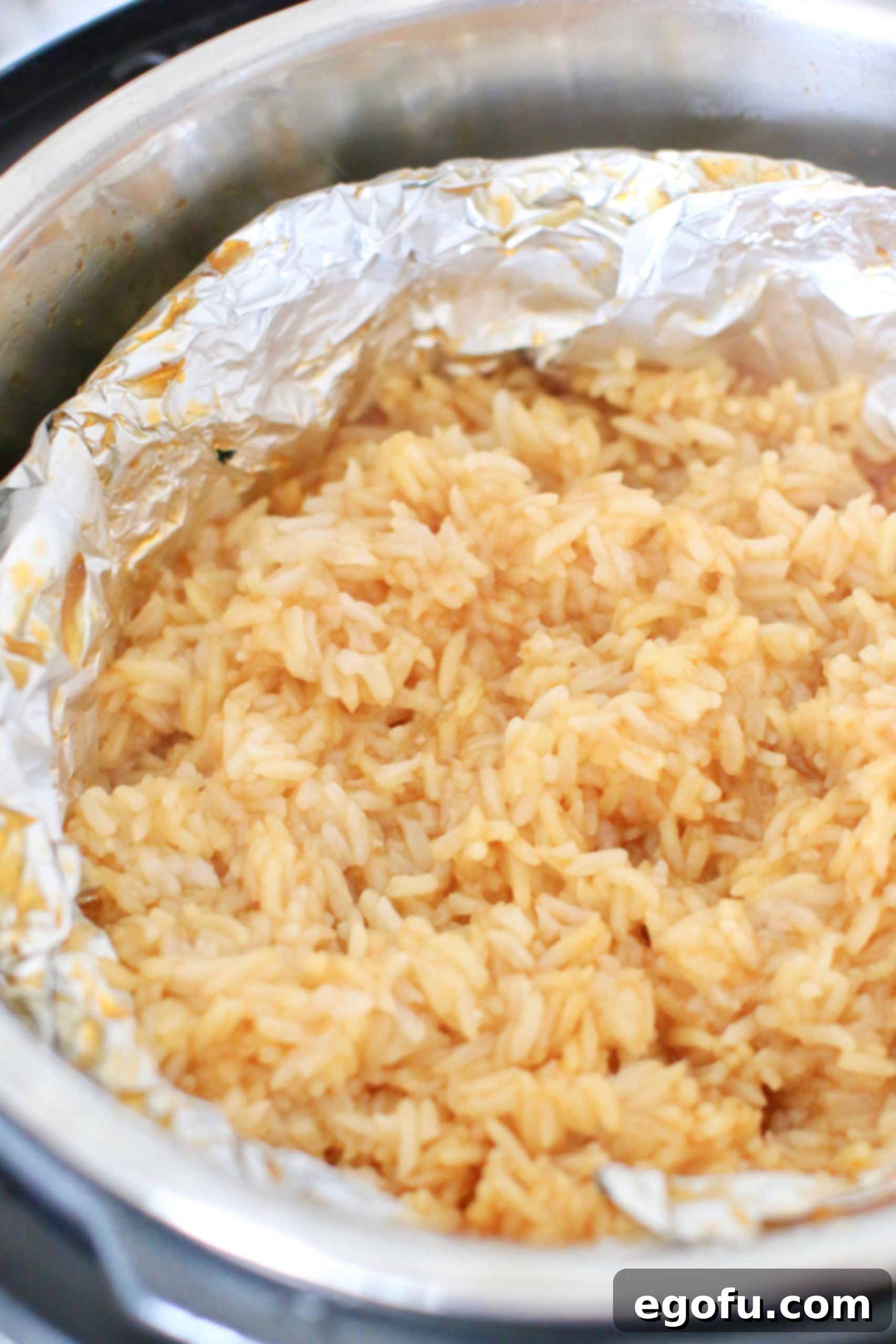 Instant Pot Tender Korean BBQ Country Ribs 14 cooked, Instant Pot long grain rice shown in a baking pan.