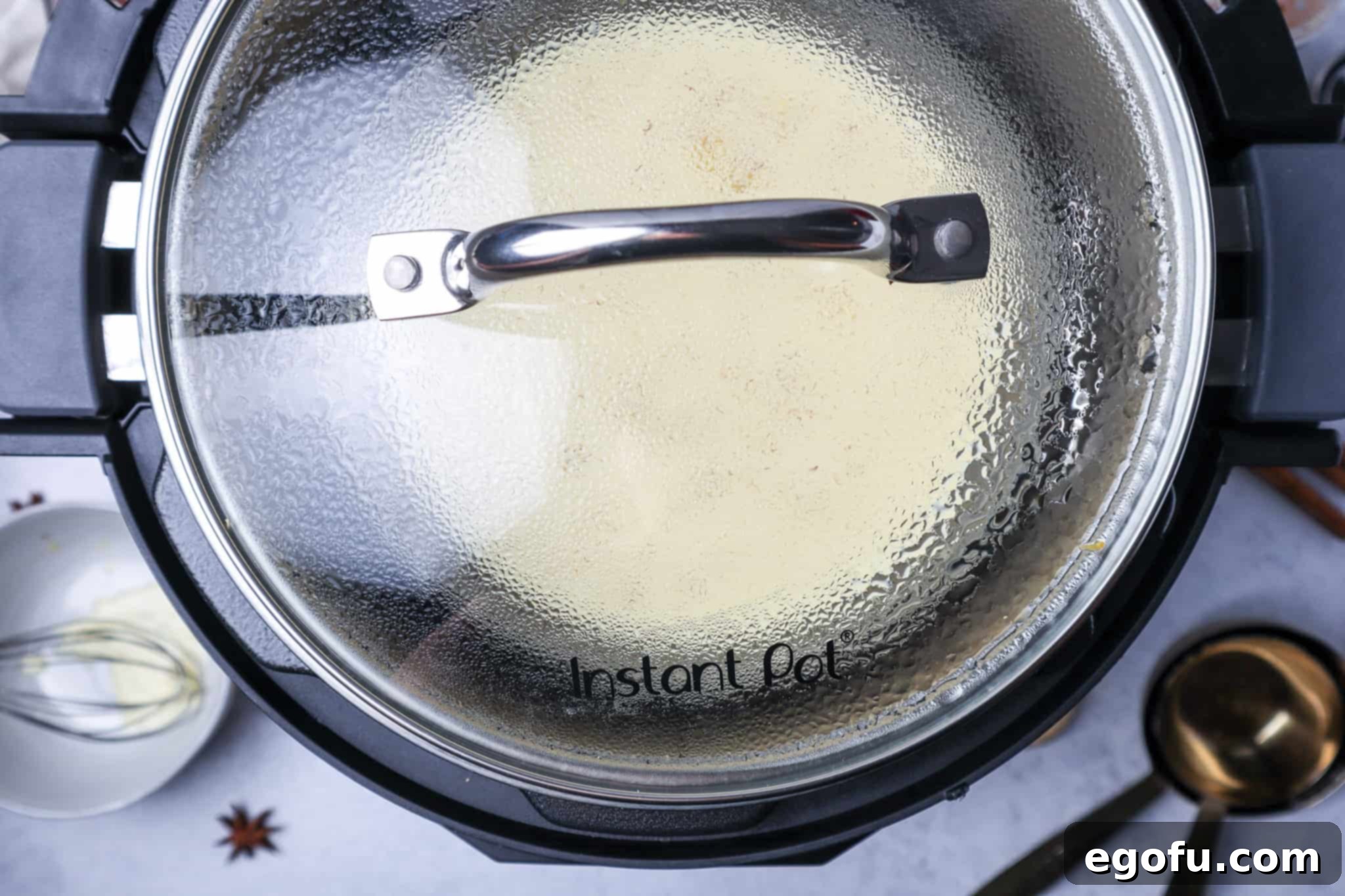 glass cover shown on top of instant pot.