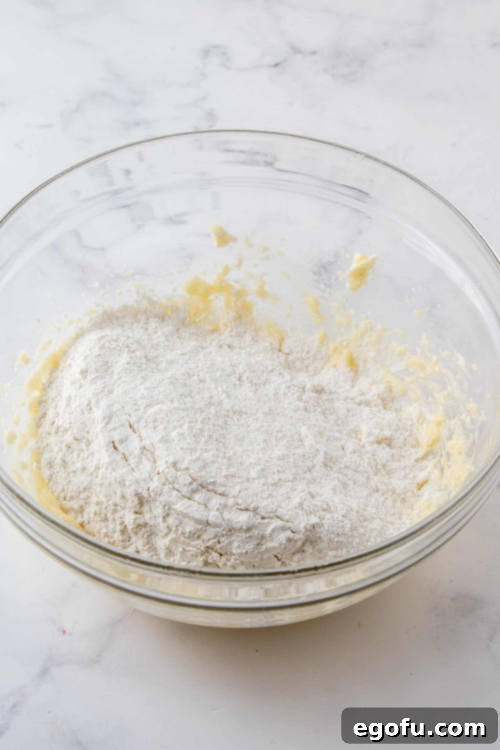 Crimson Raspberry Flip Cake 13 Dry ingredients added to butter mixture.