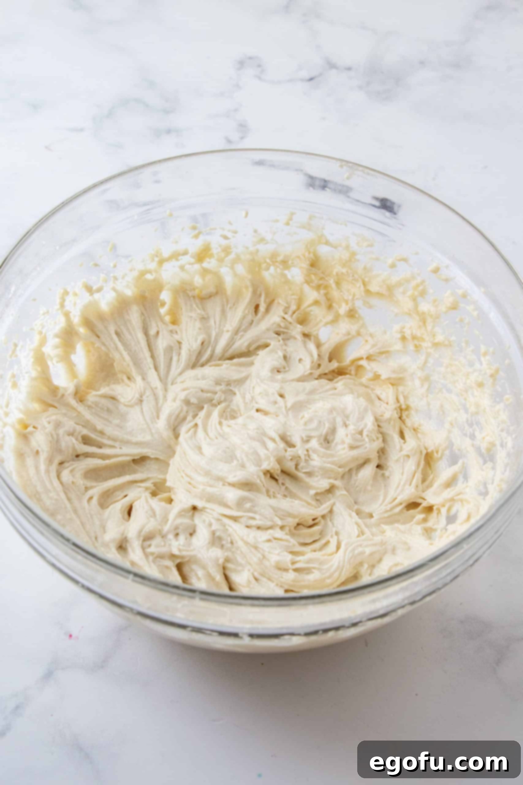 Crimson Raspberry Flip Cake 16 Blended up cake batter in bowl.