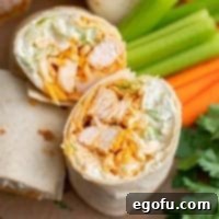 Close up looking inside Buffalo Chicken Wrap square image