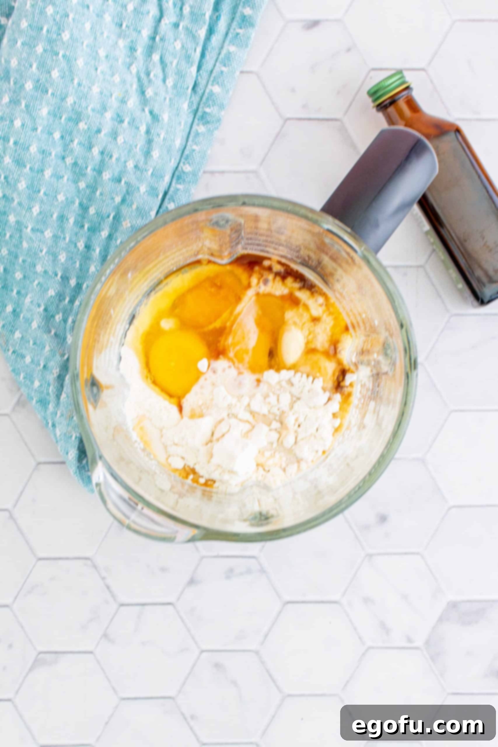 Oven Baked Cloud Pancake 5 Ingredients in blender - overhead shot.