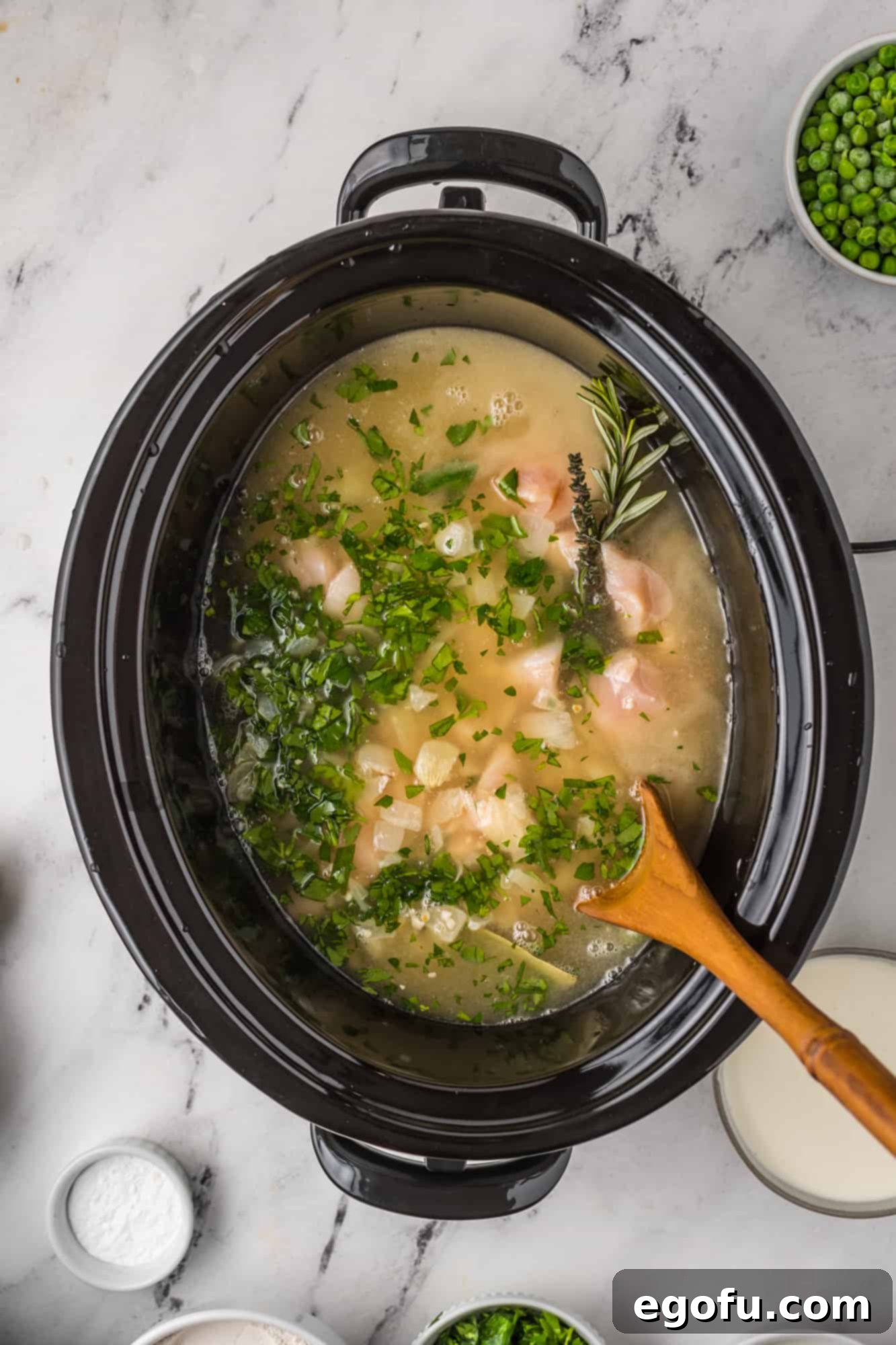 Mixture stirred together in crock pot.