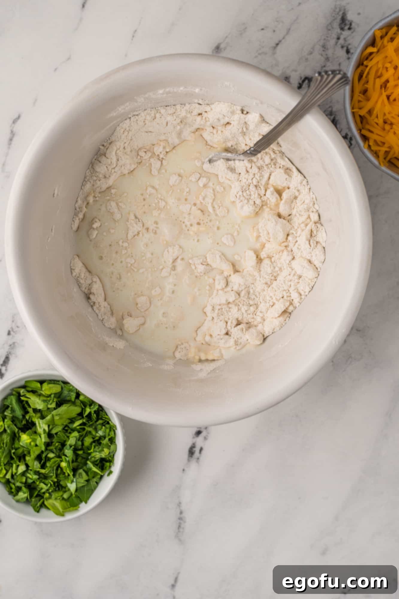 Milk added to the Flour and butter mixture.