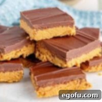 Grandma's No-Bake Peanut Butter Dream Bars 14 Close up of Peanut Butter Squares stacked, square image