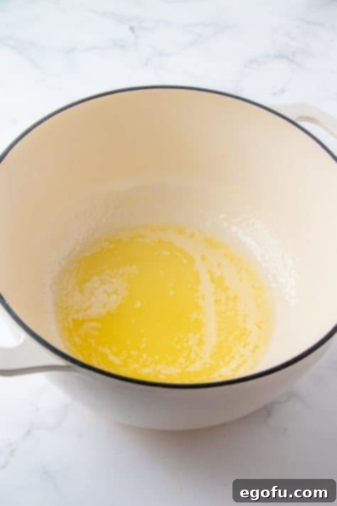 Butter melted in dutch oven.