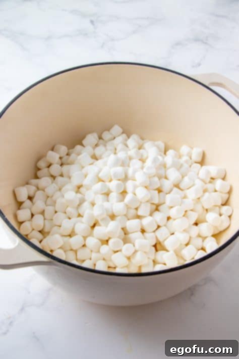 Marshmallows added to butter.