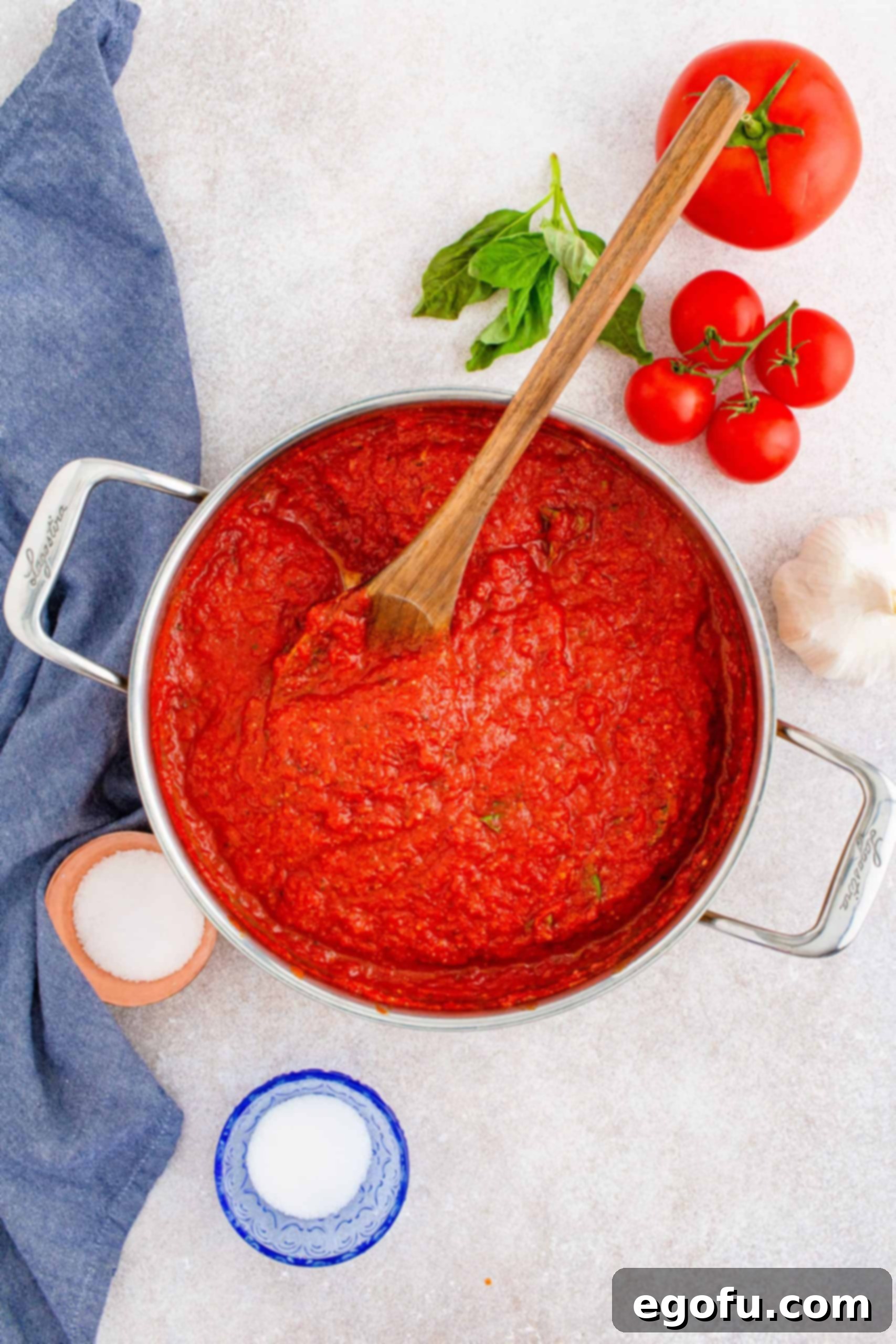 From Scratch Pizza Sauce Perfection 9 The finished Homemade Pizza Sauce Recipe, perfectly stirred and combined in the pan, showcasing its irresistible texture and readiness for immediate use.