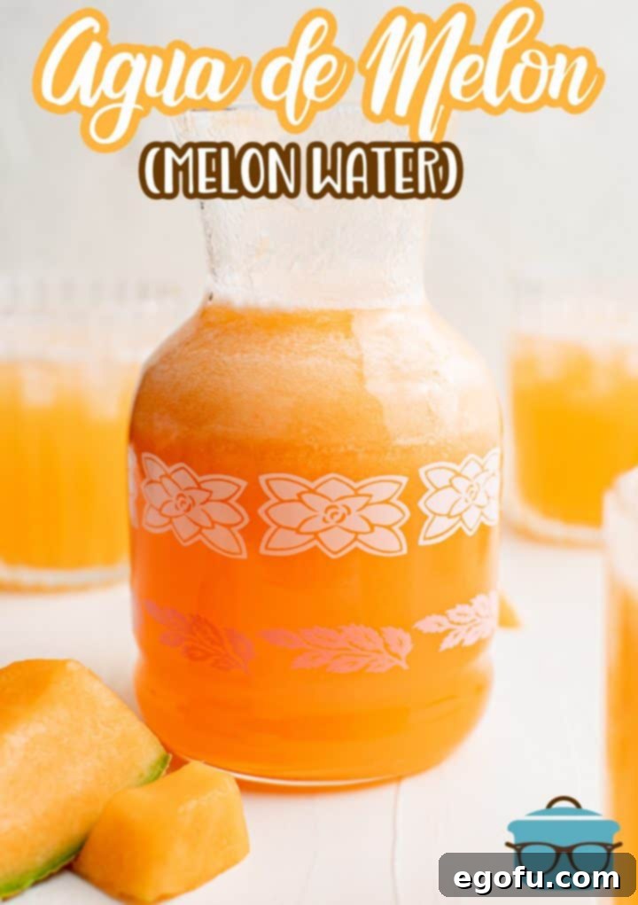 Melon Breeze 3 Pitcher of Agua de Melon in either surrounded by fruit Pinterest image