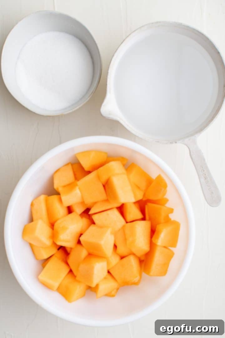 Melon Breeze 4 Ingredients needed: cantaloupe, sugar and water