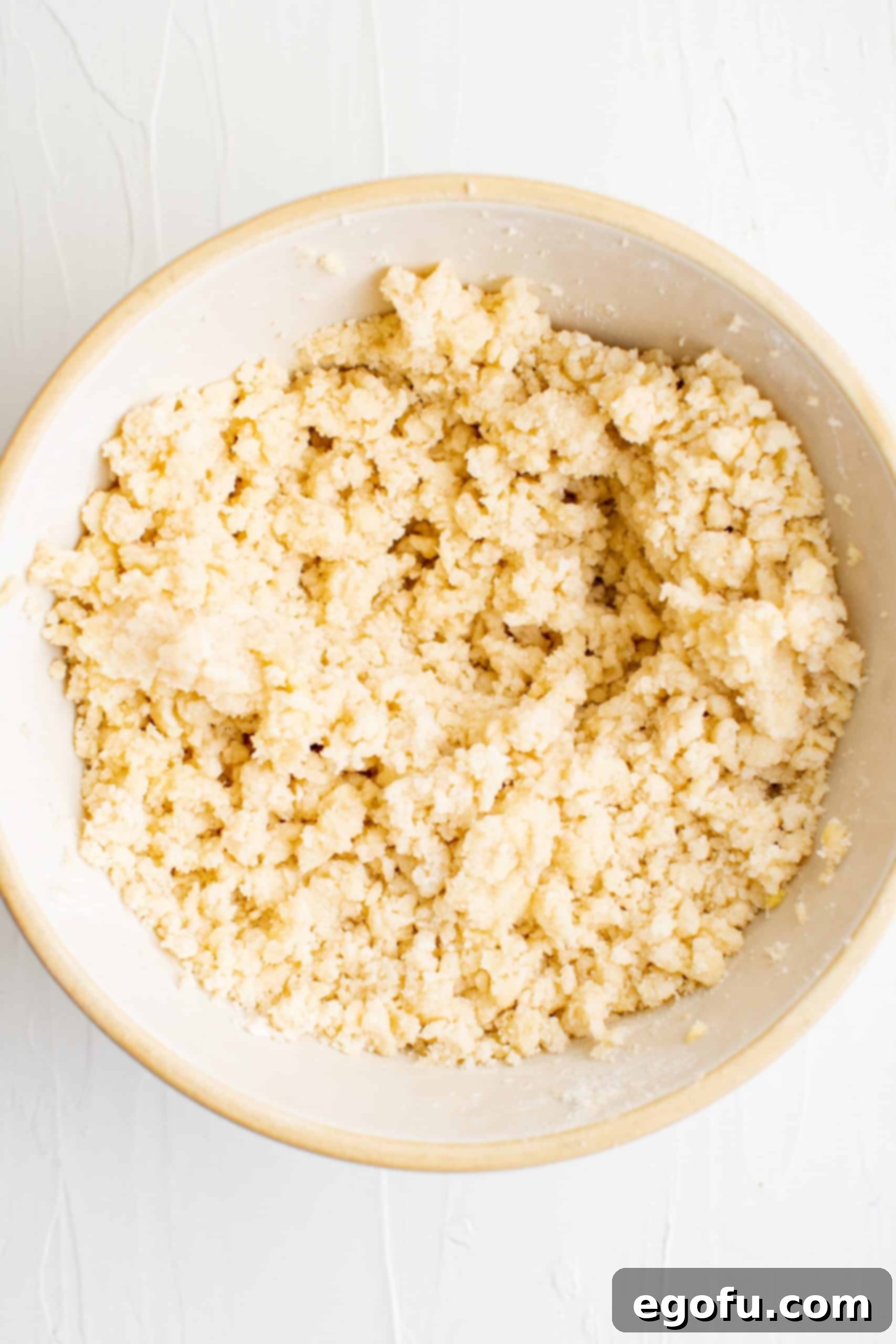 Golden Cherry Crumble Bars 7 Finished crust and crumble mixture in bowl.