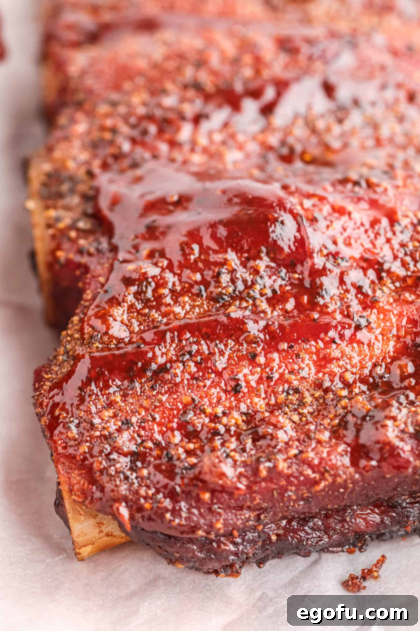 Slow-Smoked Beef Ribs 9 Uncut Smoked Beef Ribs after smoking with BBQ Sauce.