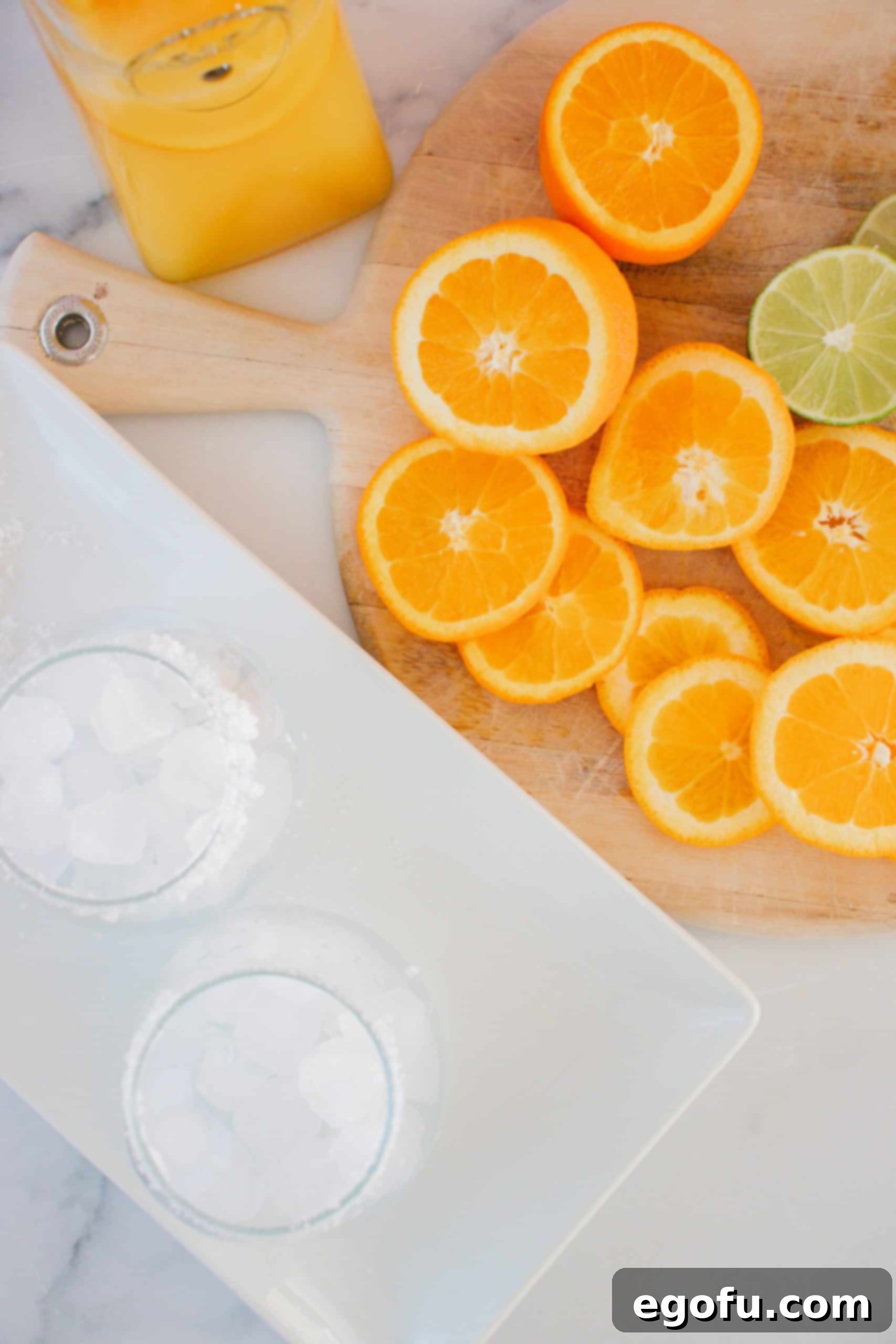 Overhead of in process on how to make Margaritas.