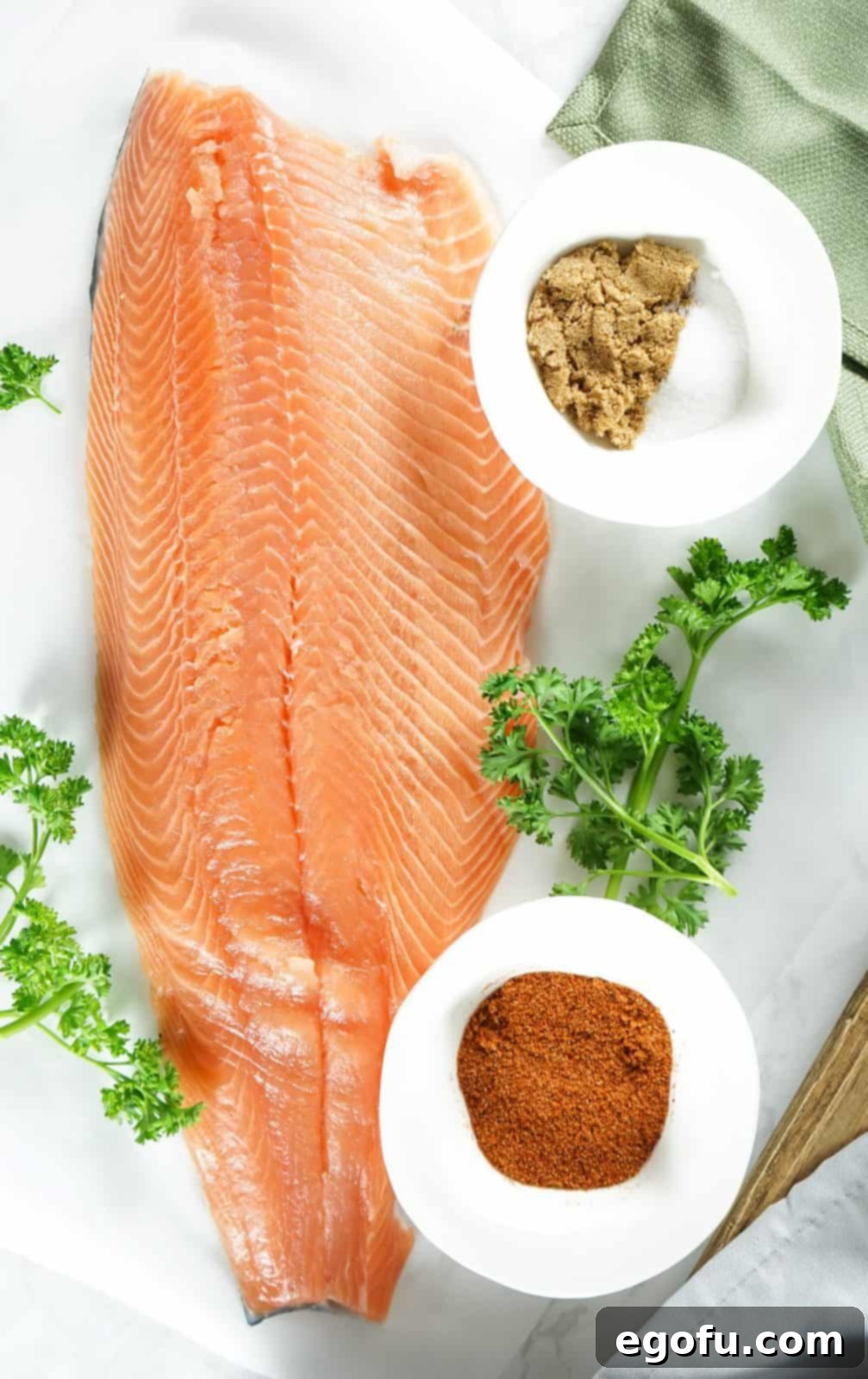 Ingredients needed: Salmon filet, brown sugar, salt and BBQ rub