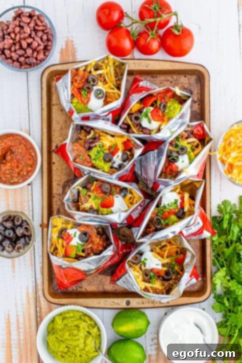 Favorite toppings added to bag of Doritos.