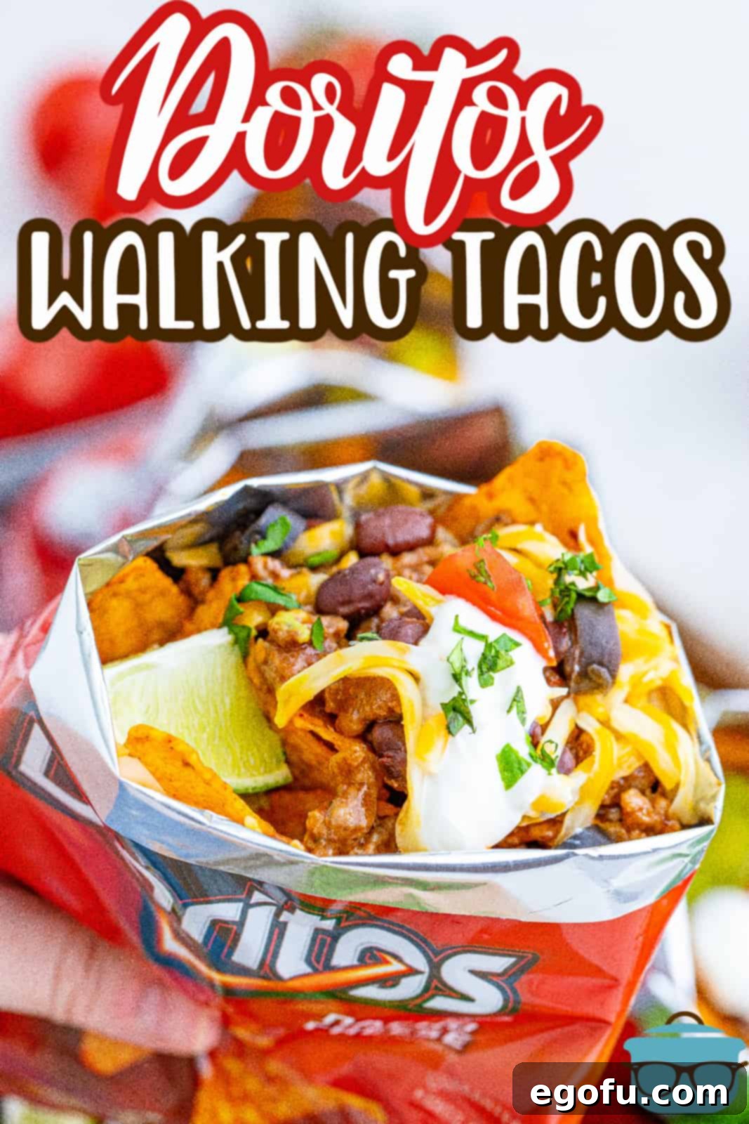 Close up inside bag of Doritos Walking Tacos ingredients. Delicious layers for a perfect bite.