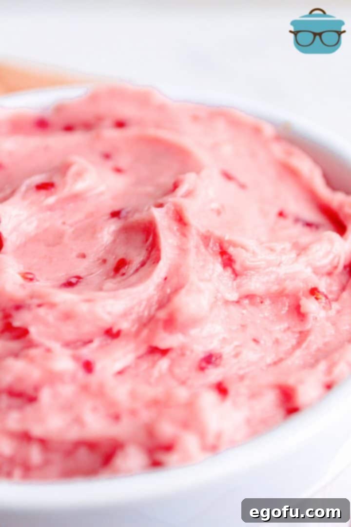 A close-up shot of Raspberry Honey Butter presented in a elegant white dish, showcasing its inviting texture.