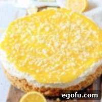 Square image of whole uncut No-Bake Lemon White Chocolate Cheesecake