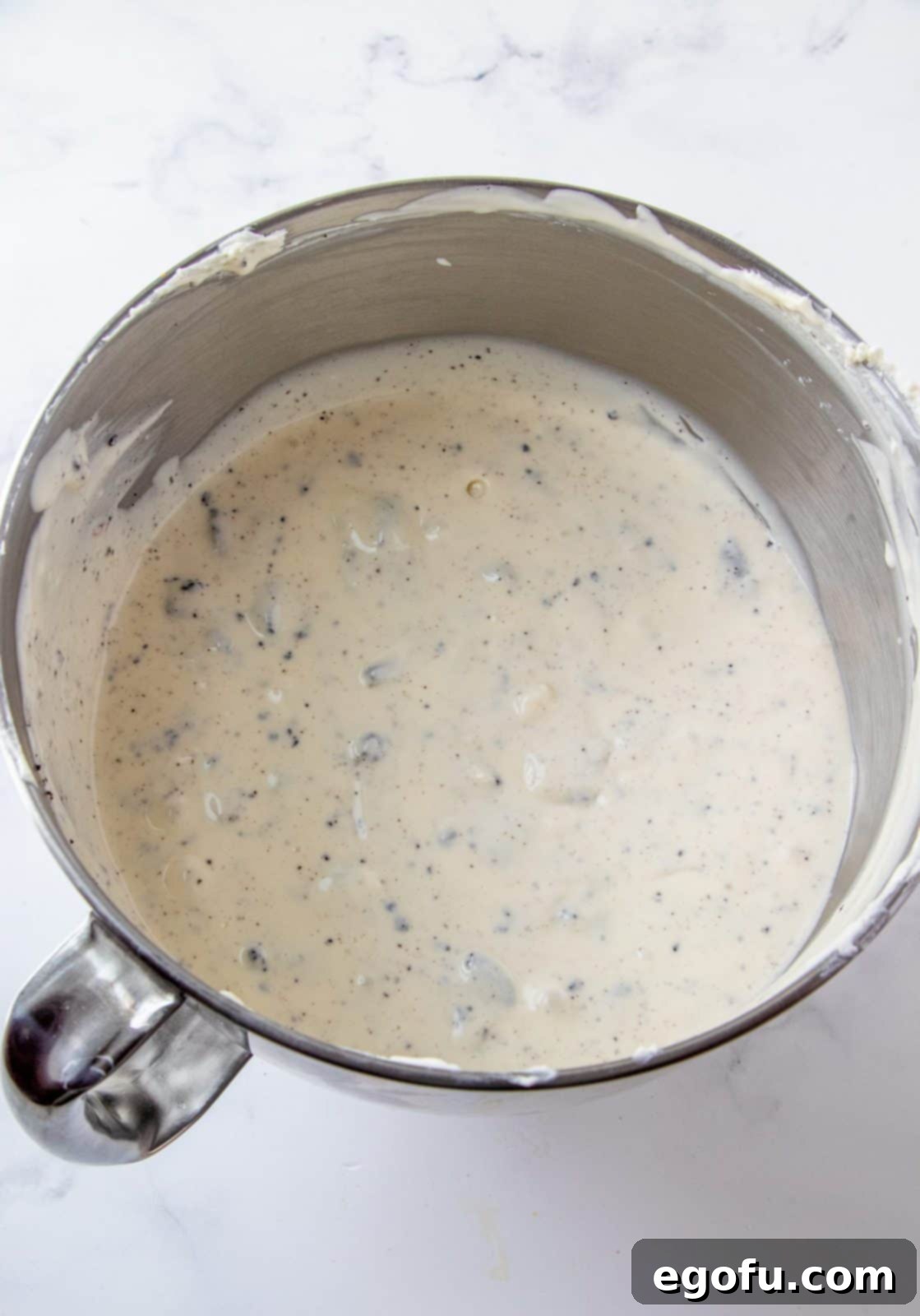 Oreos folded into cheesecake mixture.