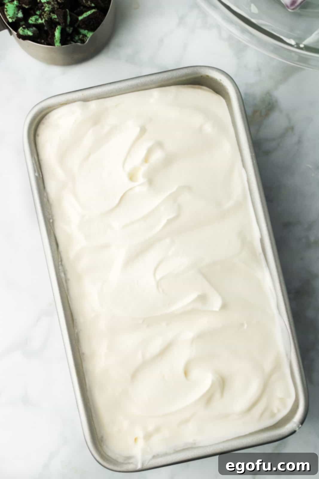 Ice cream mixture in loaf pan