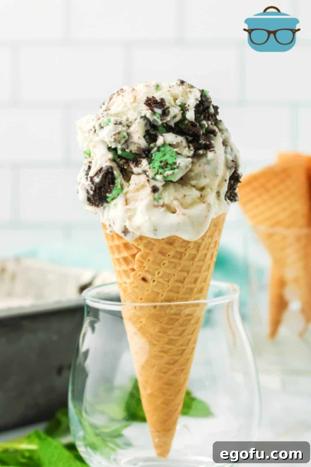 One cone of Mine Ice Cream in class showing the mixed cookies