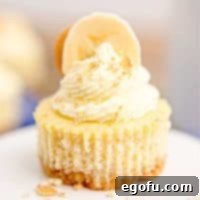 Square image of a finished mini banana pudding cheesecake