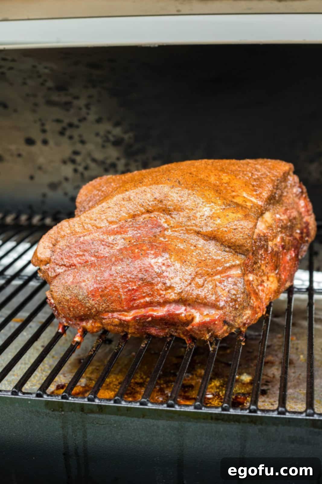 Pork shoulder on smoker after 4 hours.
