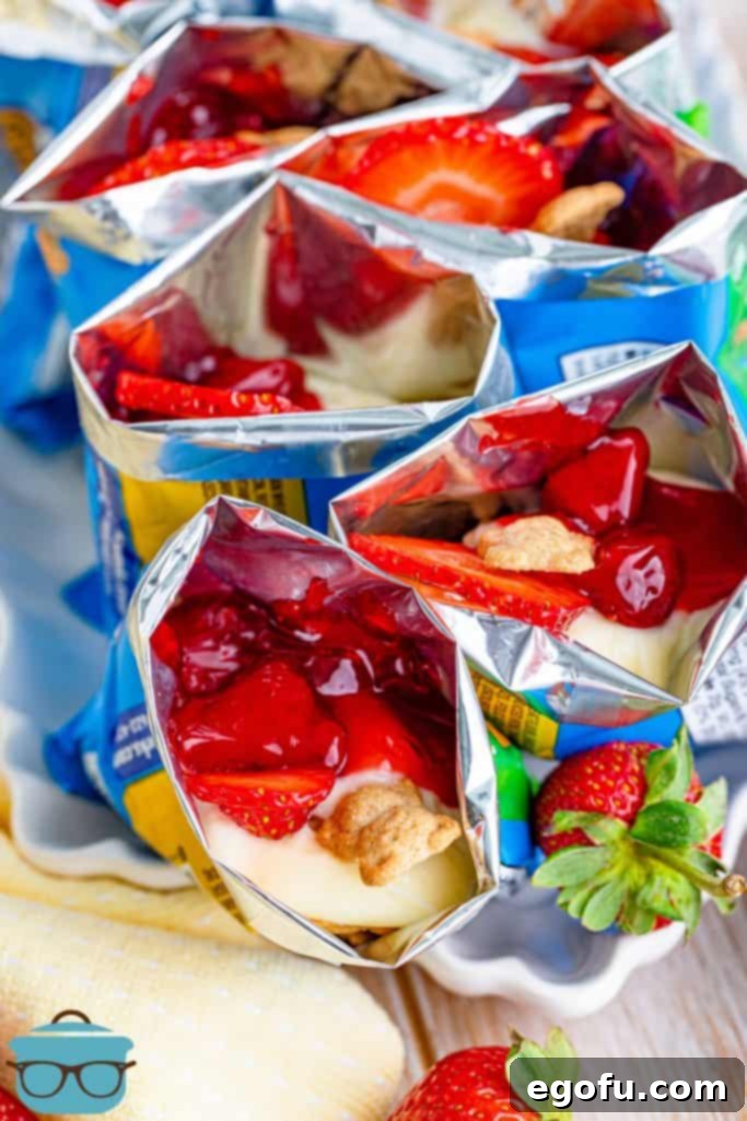 The Wandering Strawberry Cheesecake 10 Overhead bag of Walking Cheesecakes showing inside bags