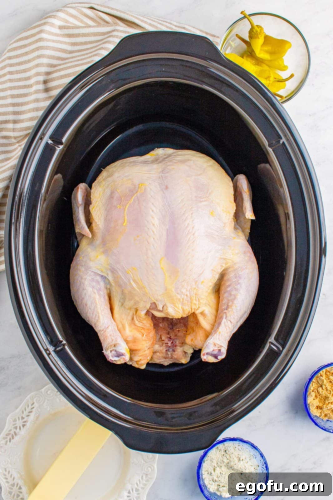 Whole chicken in crock pot.