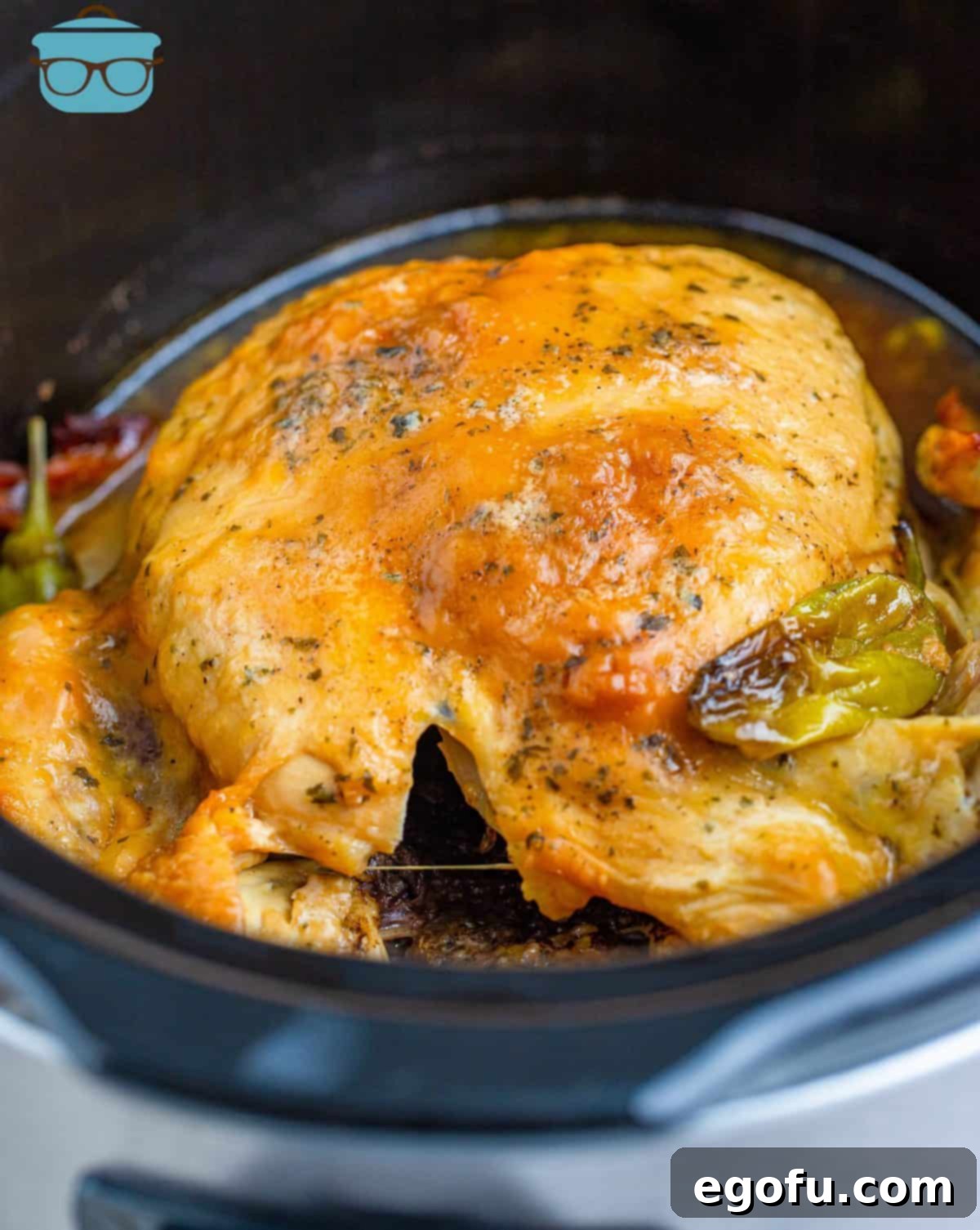 Crock Pot Mississippi Roast Chicken in crock pot.