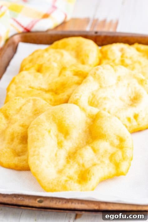 Finished fry bread on paper towel lined pan.