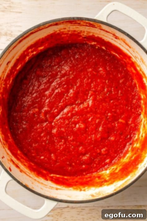 A pot of Marinara Sauce after cooking.