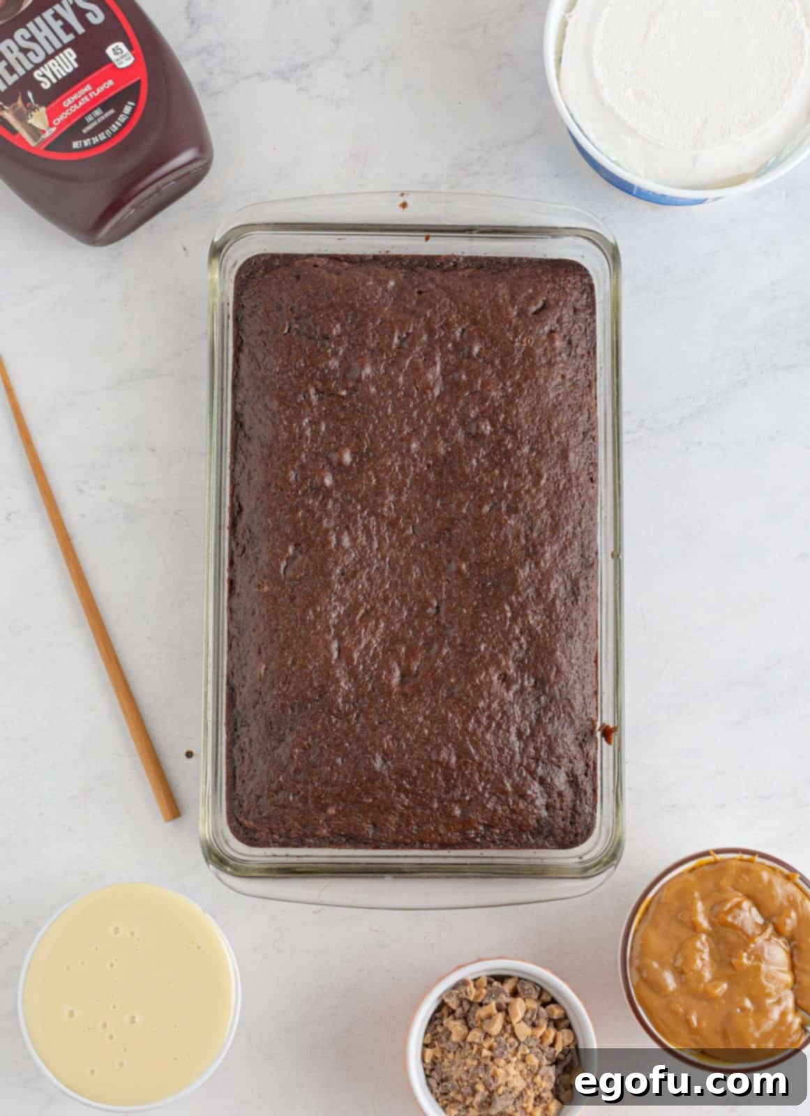Pure Ecstasy Dessert 4 Finished baked chocolate cake in baking pan.