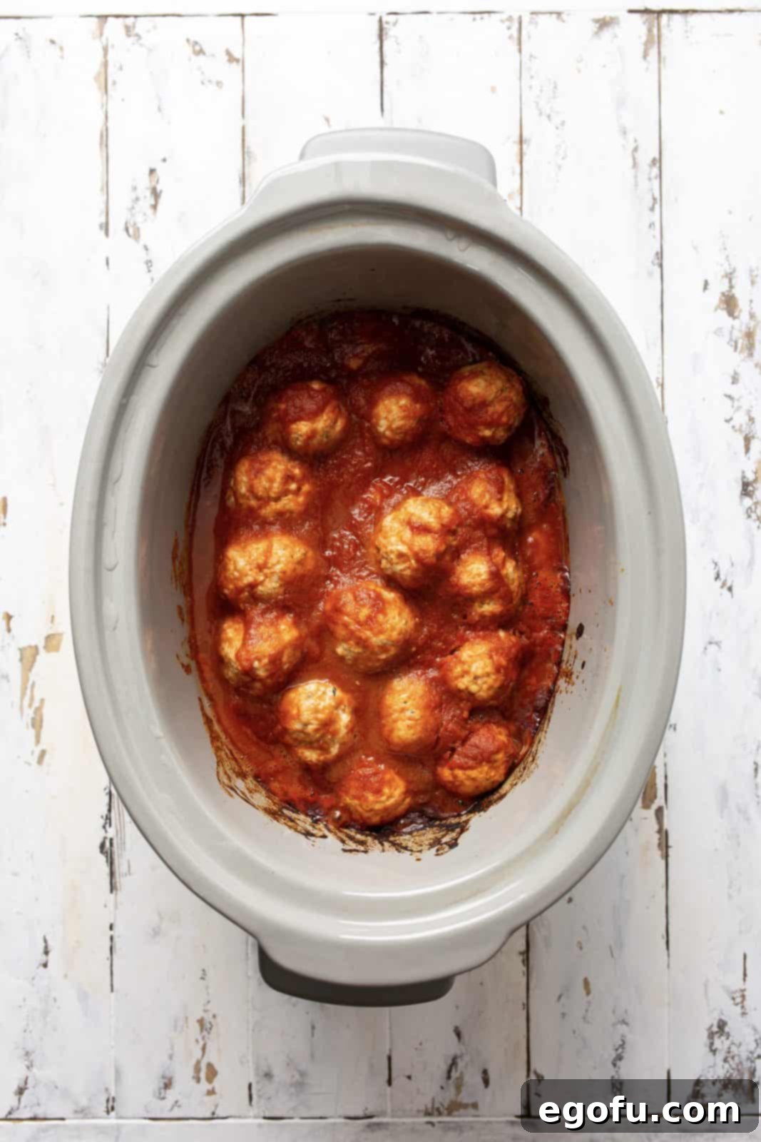 Finished Turkey Meatballs in crock pot.
