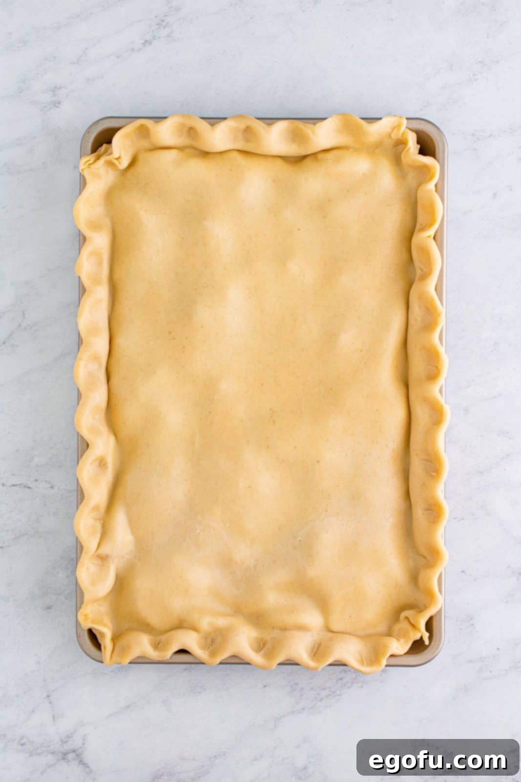 The edges of the pie crusts skillfully fluted and sealed, and slits cut into the top for venting.