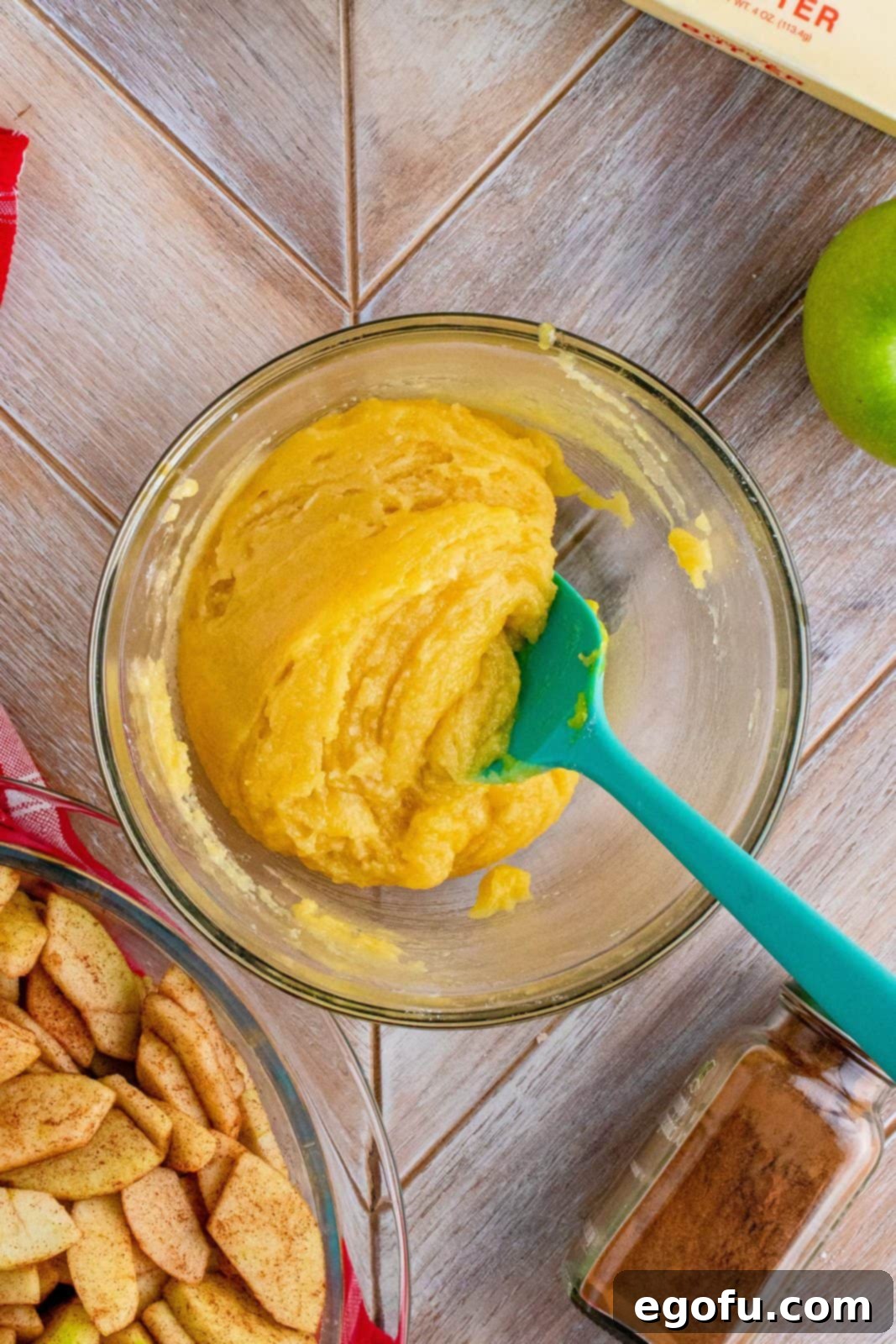 Grammies Homestyle Swedish Apple Pie 11 Dough mixed together in bowl.