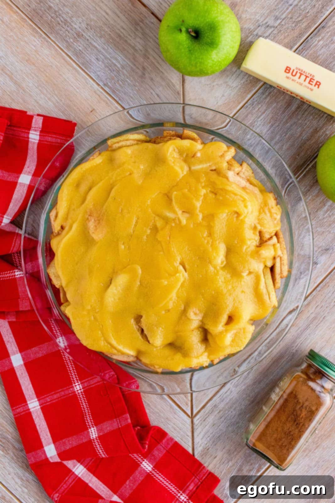 Grammies Homestyle Swedish Apple Pie 12 Dough added to top of apples in pie plate.