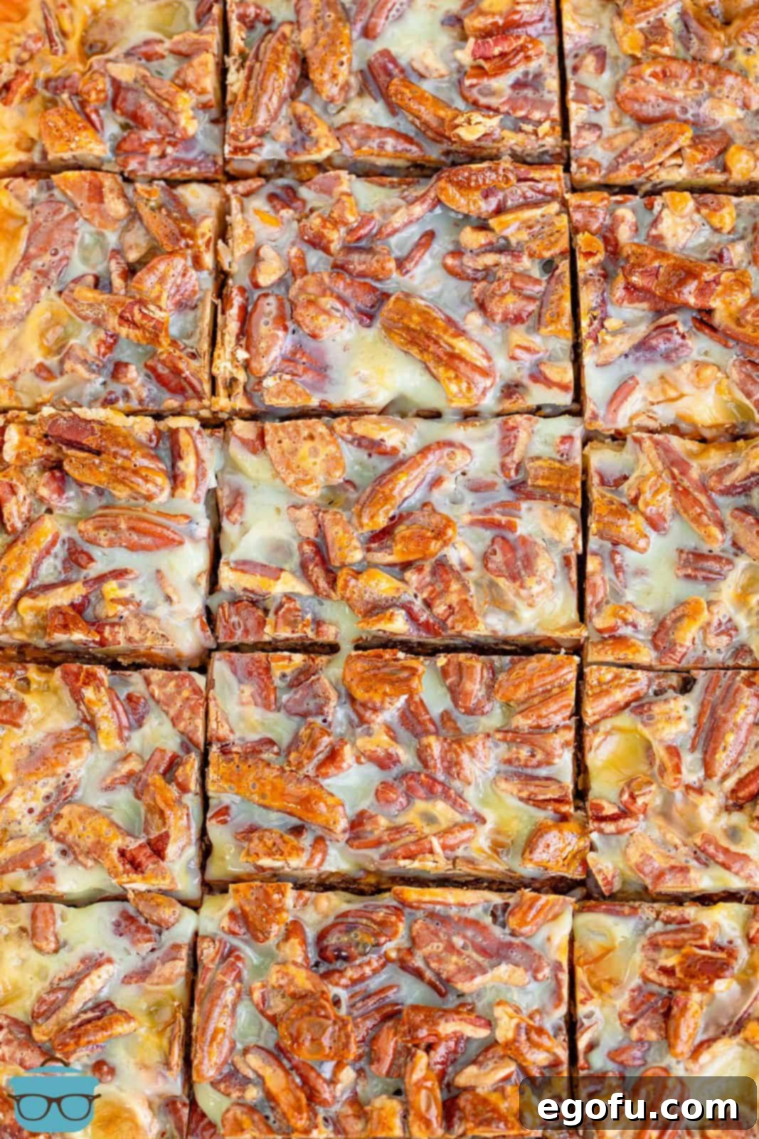 Autumn Magic Pumpkin Bars 12 Close-up of freshly cut Pumpkin Magic Bars still in the pan, revealing their irresistible gooey layers.