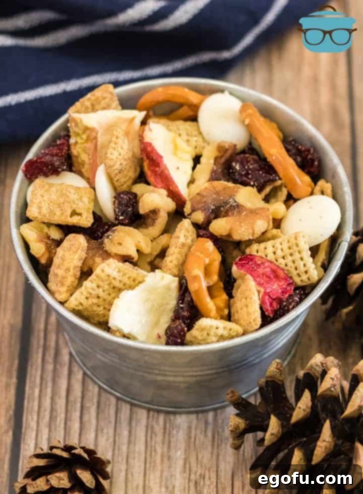 Harvest Trail mix shown served in a small tin container.