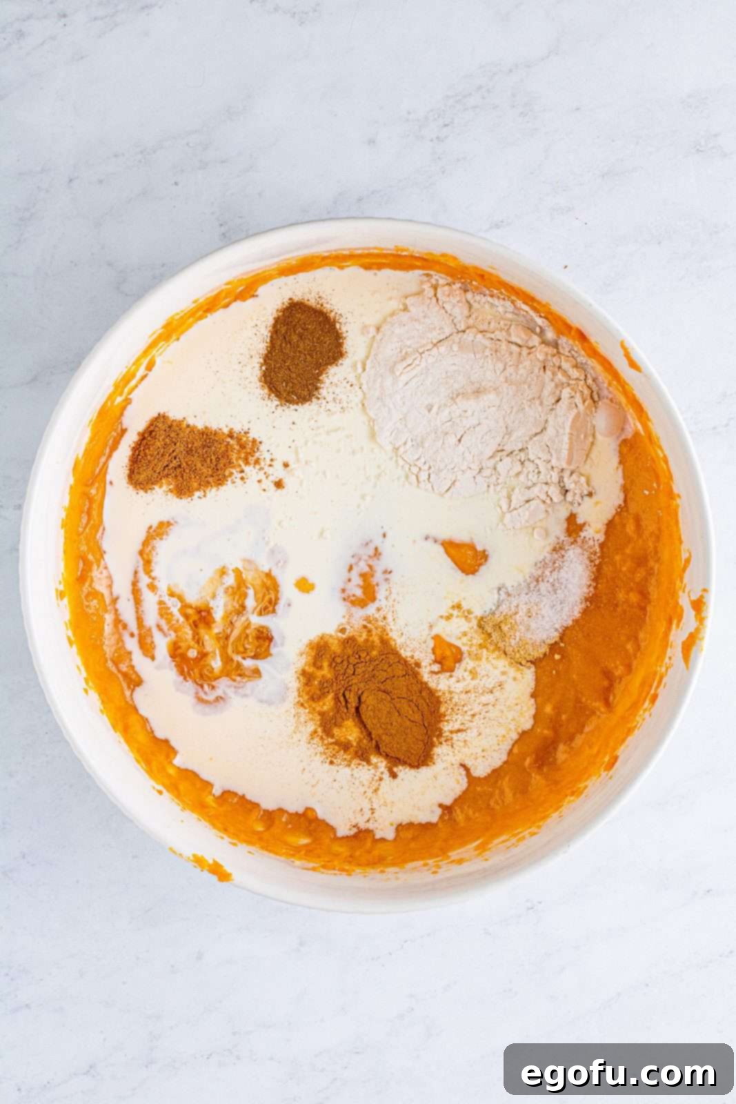 Velvet Sweet Potato Dream Pie 9 Heavy cream, flour, lemon juice, vanilla, salt, cinnamon, cloves, ginger, and nutmeg added to sweet potato mixture.