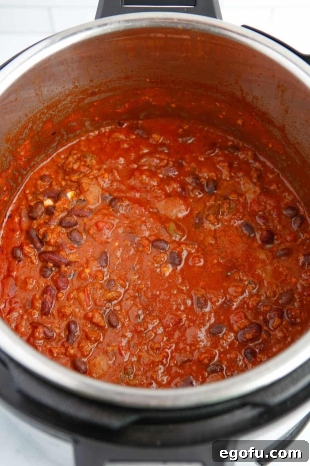 Finished pot of Instant Pot Chili.