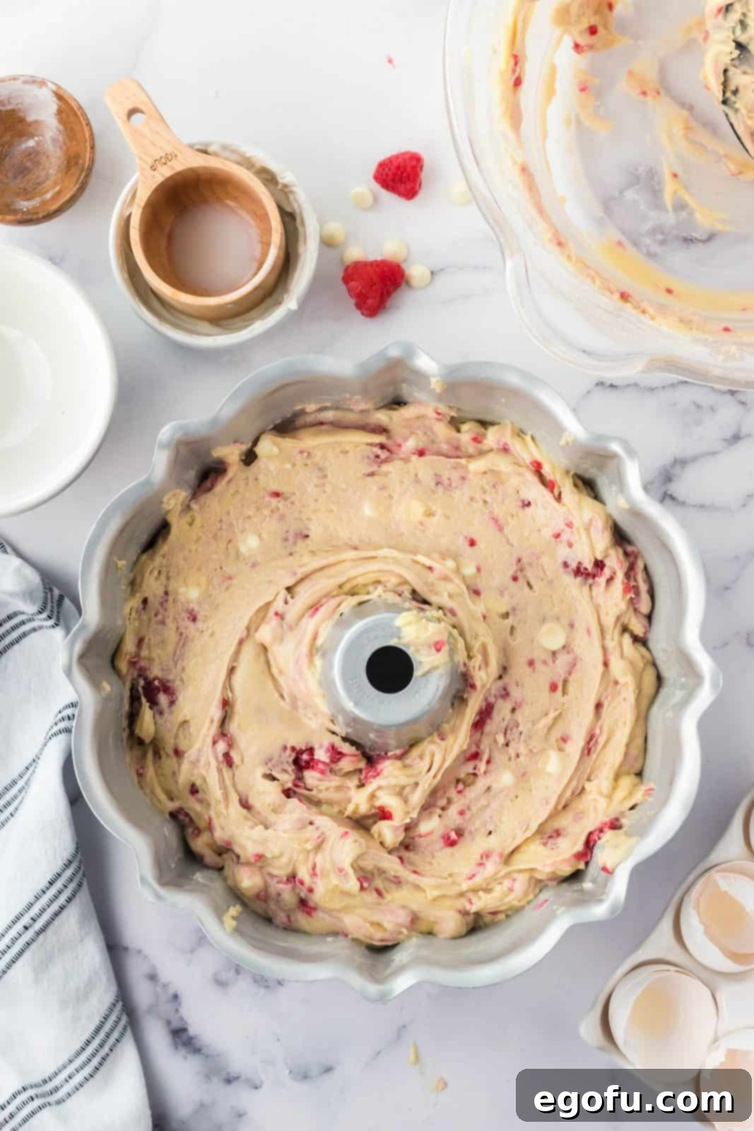Batter spread into bundt ppan.